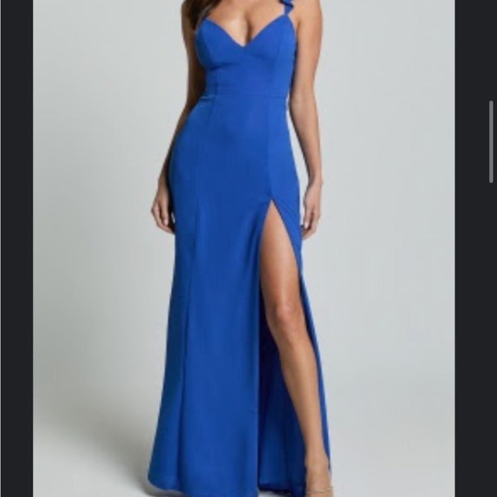 Showpo - RUFFLE STRAP THIGH SPLIT DRESS IN COBALT